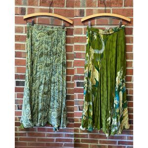 Reversible Convertible Boho Maxi Skirt Green Paisley Floral